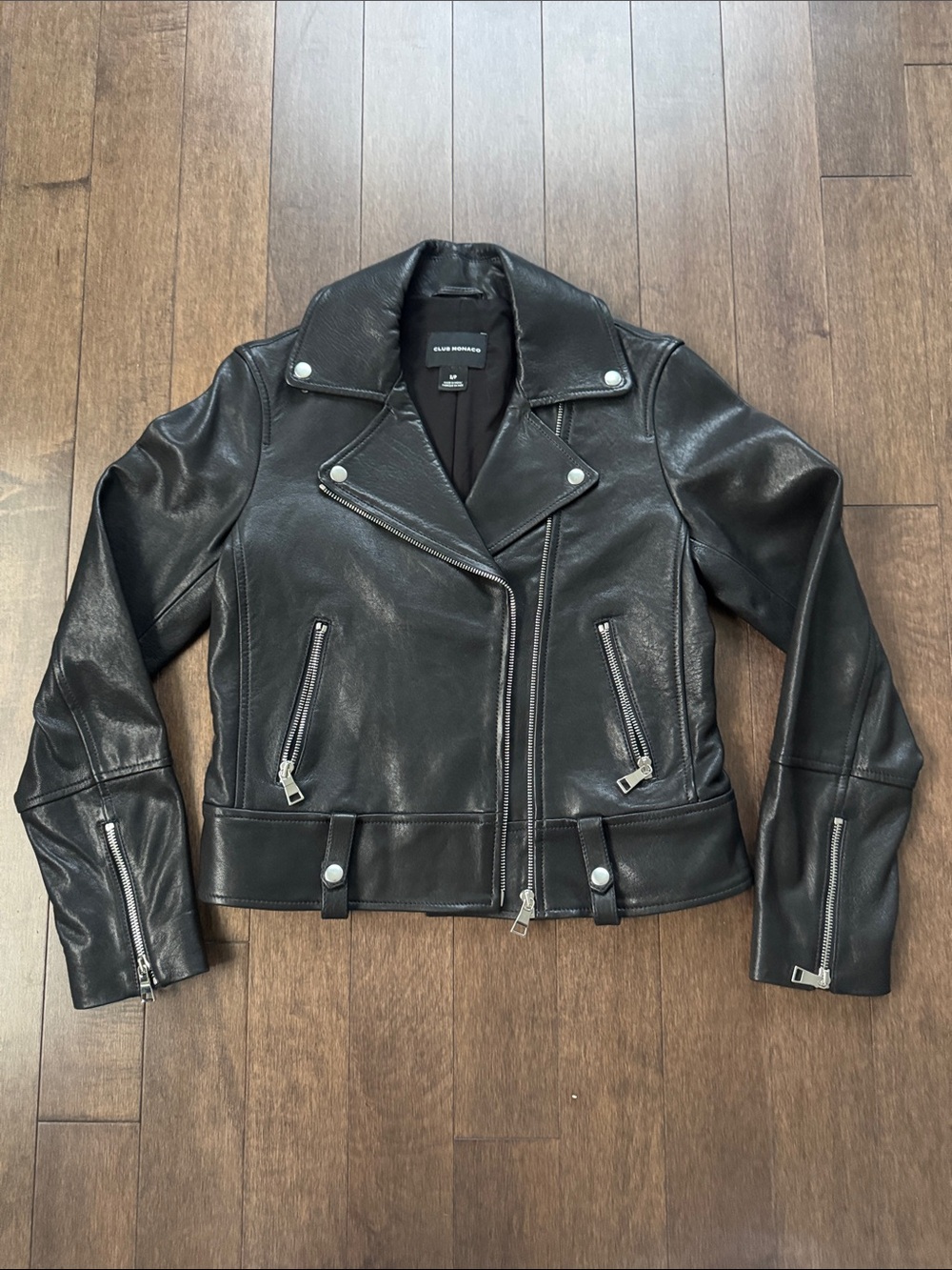 Club Monaco Black Leather Biker Jacket